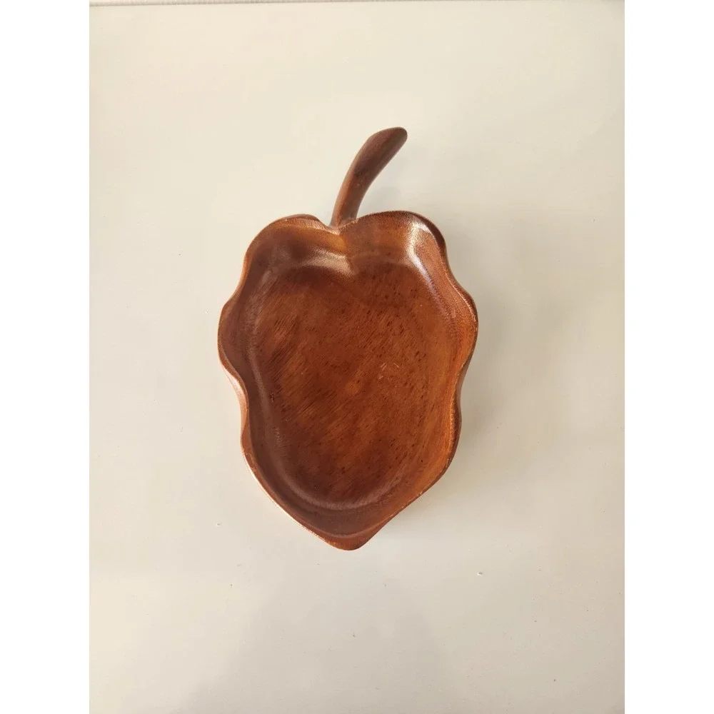 Vintage Monkey Pod Signed Wood Made In Hawaii Leaf Shaped Nut/Candy Bowl Retro‎